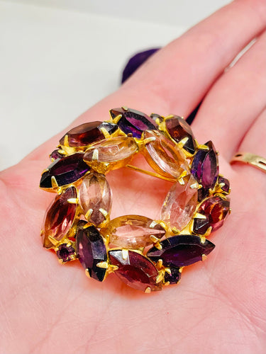 Two Tone Purple Marquise Rhinestone Brooch Jewelry Bloomers and Frocks
